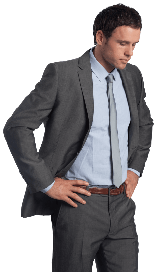 Serious Businessman with Transparent Background Stands Assertively