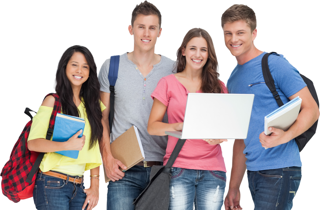 Diverse Group of Smiling Students with Laptop, Transparent Background - Download Free Stock Images Pikwizard.com