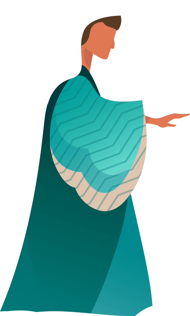 Woman Gesturing in Teal Robe with Invisible Backdrop Elegant Pose