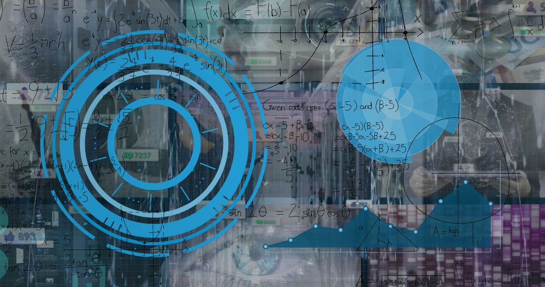 Mathematical Equations and Data Superimposed over Technology Background