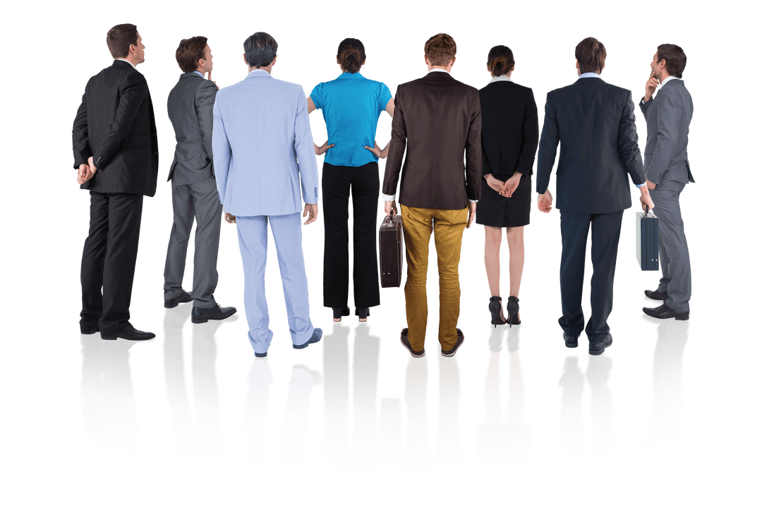 Transparent Background of Rear View Diverse Business Professionals