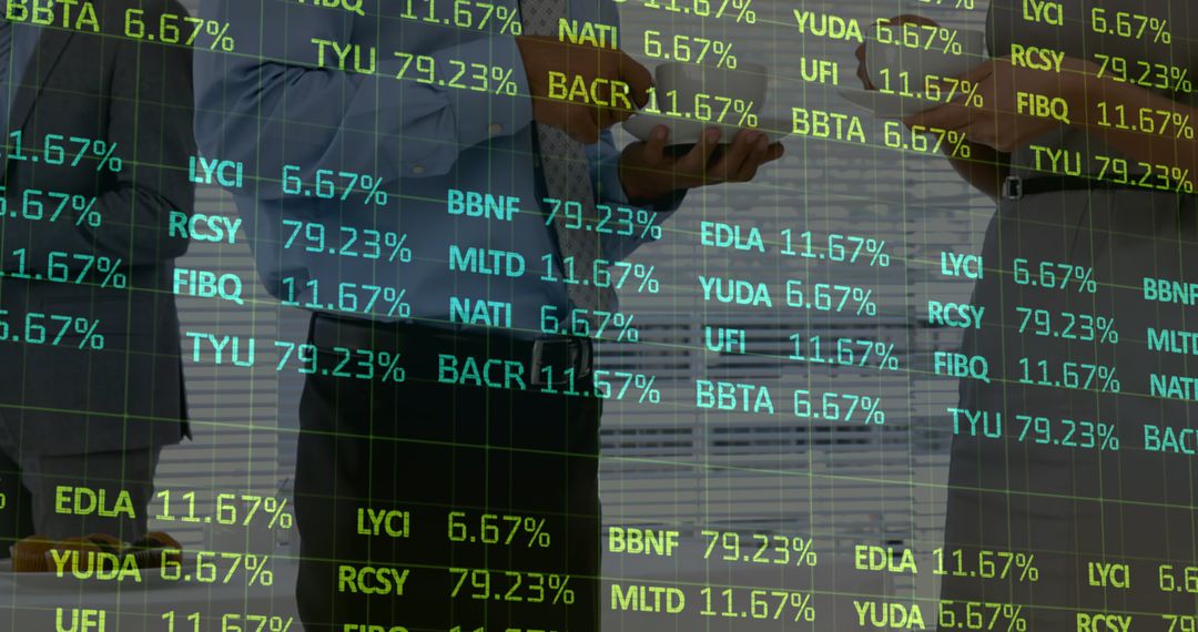 Business Professionals Analyzing Market Data on Large Screen