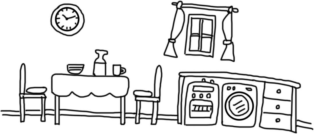 Transparent Dining Table with Kitchen Items Illustration