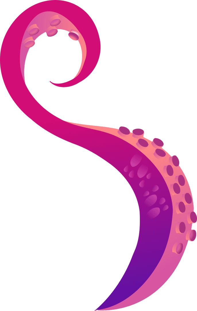 Vibrant Spiraling Tentacle With Suction Cups on Transparent Background