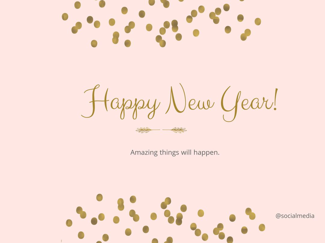 Happy New Year Card with Gold Confetti on Soft Pink