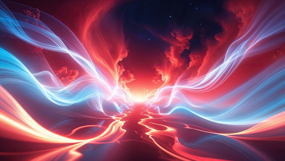Dynamic Glowing Light Ribbons in Surreal Cosmic Escape