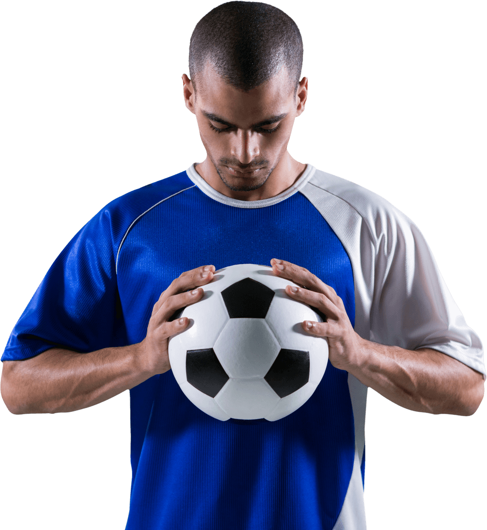 Soccer Player Holding Ball Isolated on Transparent Background