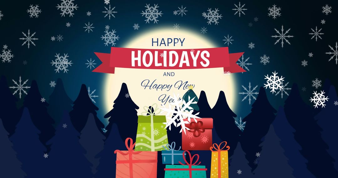 Festive Holiday Greeting with Snowflakes and Moonlight