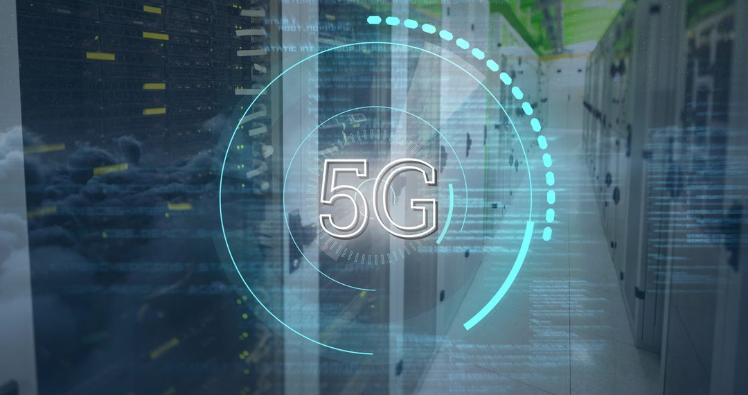 5G Technology Concept with Digital Interfaces in Server Room