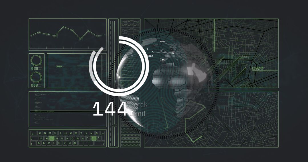 Digital Data Interface with Glowing Globe and Analysis Graphs