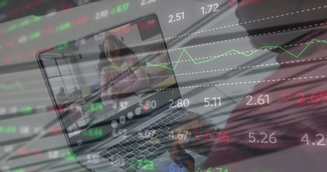 Businessman Analyzing Virtual Stock Data in Online Meeting