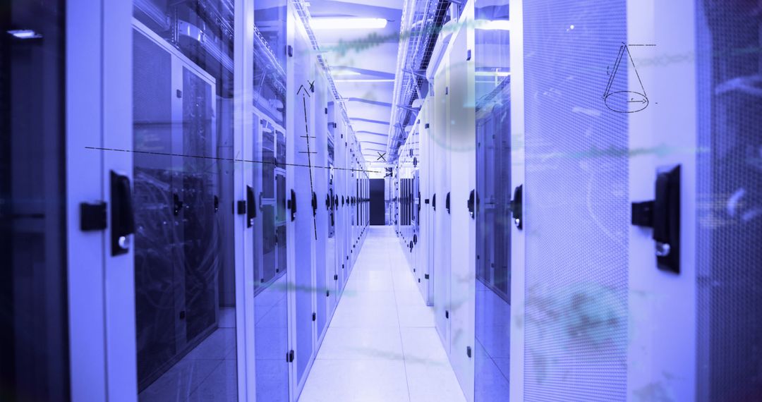 Technological Server Room with Data Visualization