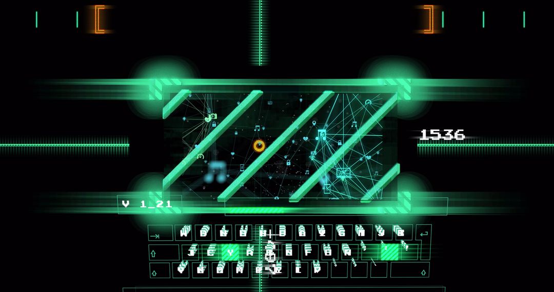 Futuristic Digital Interface with Glowing Data Processing