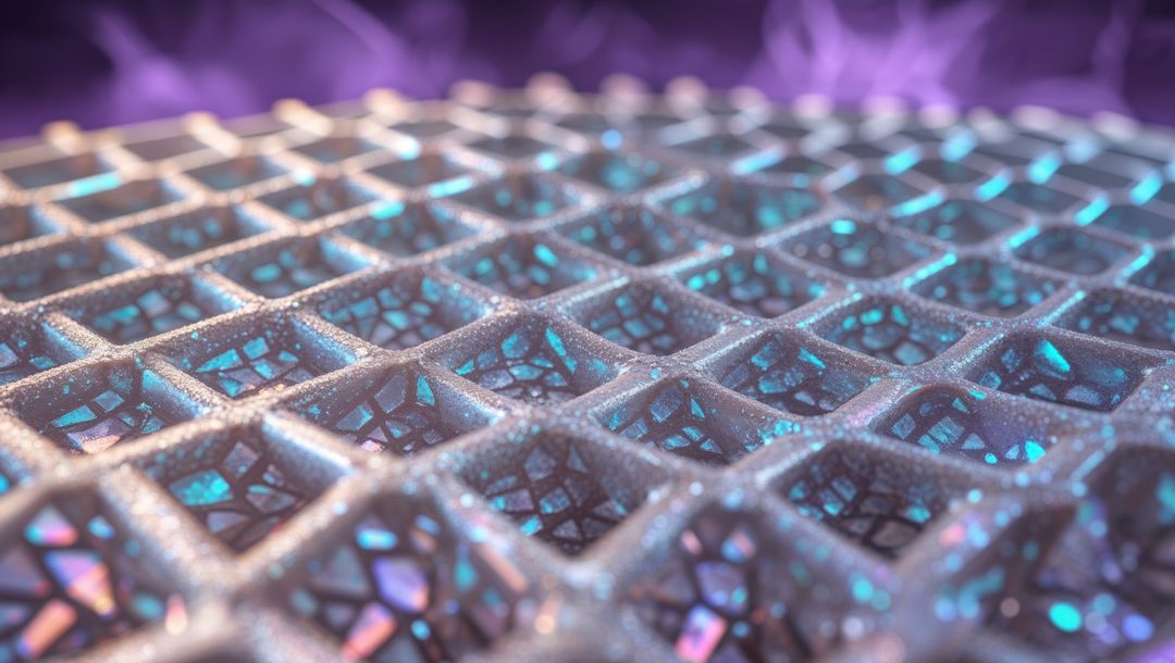 Futuristic Metallic Lattice Grid under Pulsating Lights