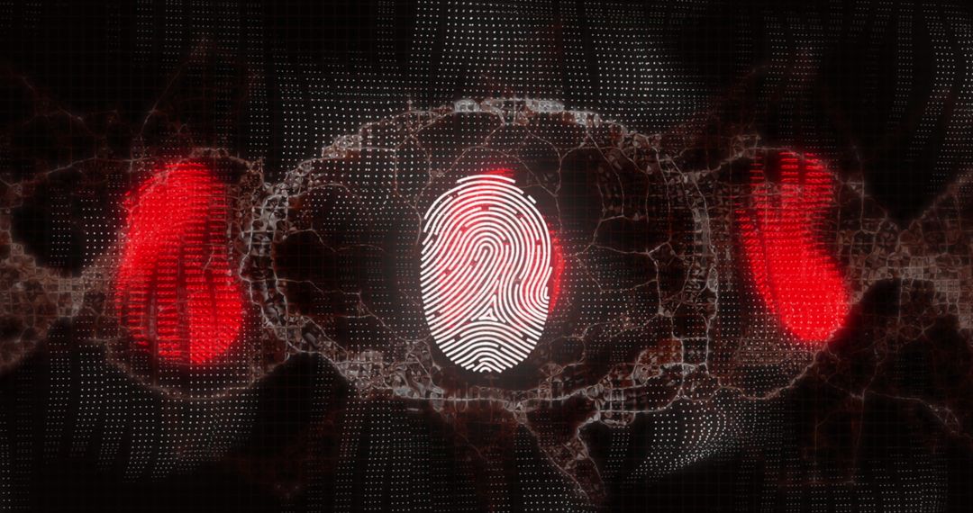 Digital Fingerprint with Glowing Red Digital Footprints