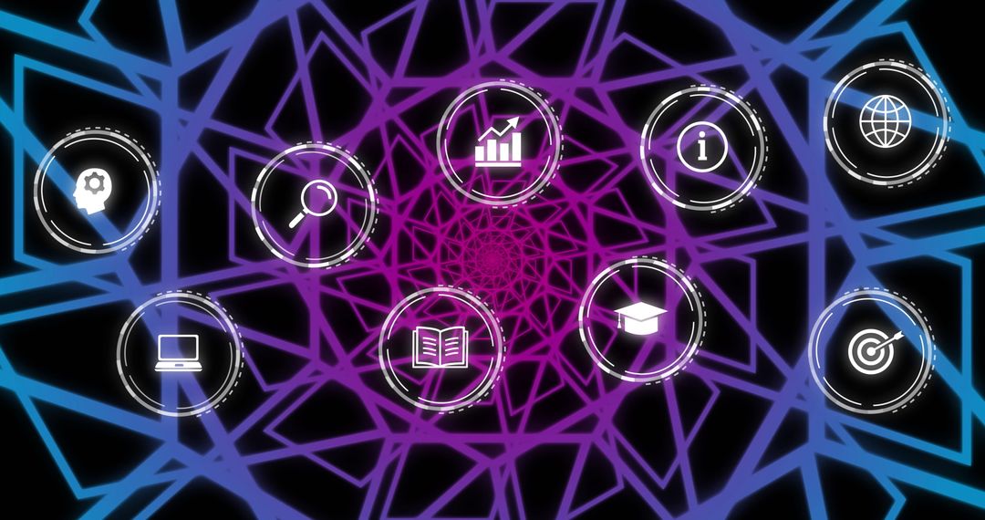 Neon Network Connections with Data Icons