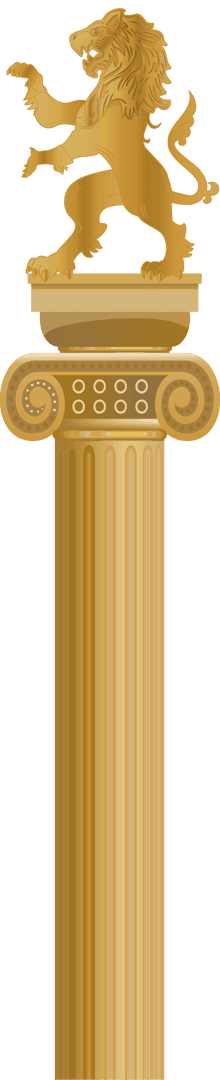 Golden Lion Statue on Heraldic Column Capital 3D with Transparent Effect