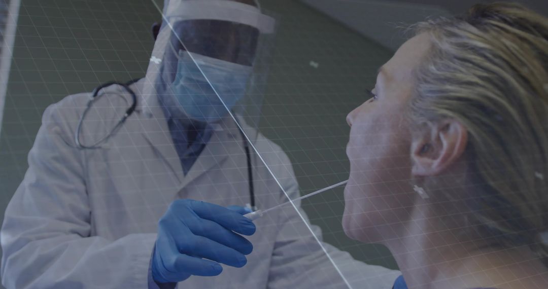 Healthcare Worker Collecting Throat Swab Specimen for Diagnostic Testing