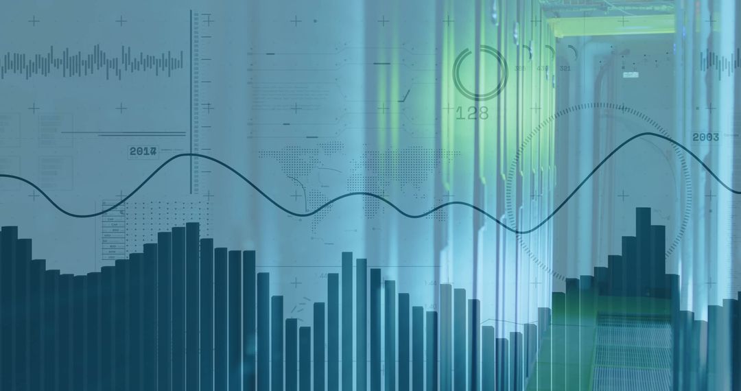 Financial Data Analytics Overlaid on Modern Server Room