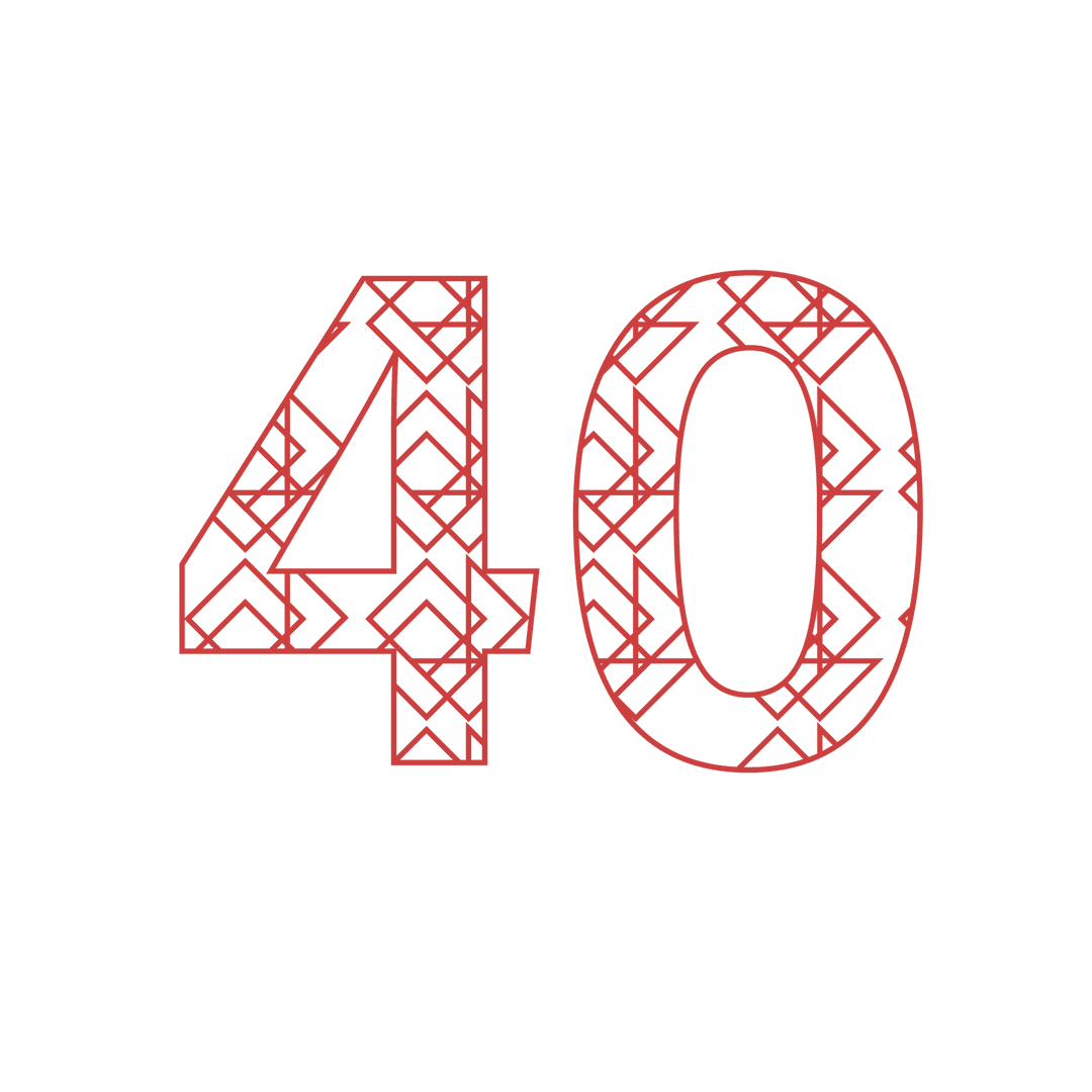 Red Patterned 40 Number on Transparent Background for Celebration