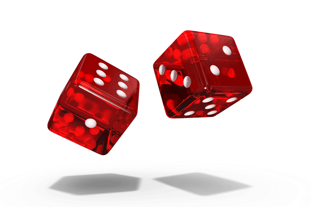 Red Transparent Dice in Motion Isolated on White Background