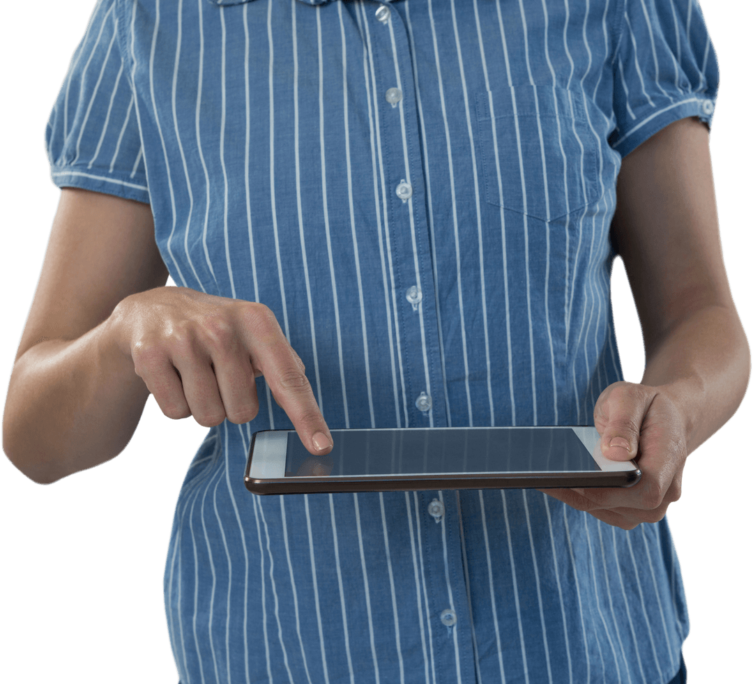Woman Engaging with Tablet Transparent Background