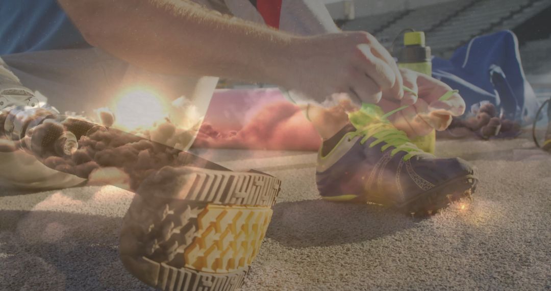 Athlete Preparing for Training on Track With Equipment