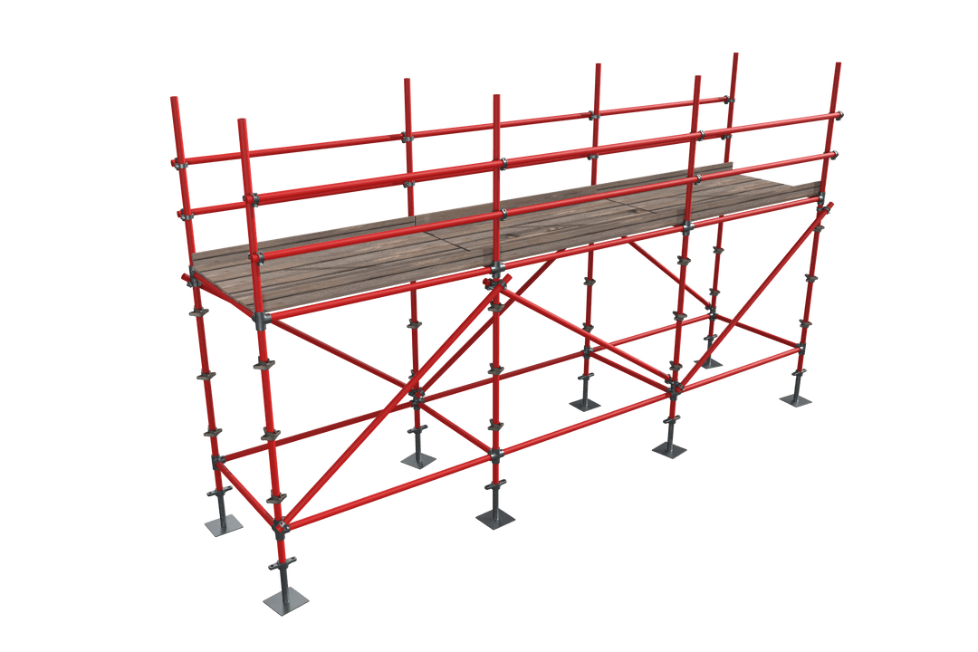 3D Transparent View of Red Scaffolding Structure with Wooden Plank - Download Free Stock Images Pikwizard.com