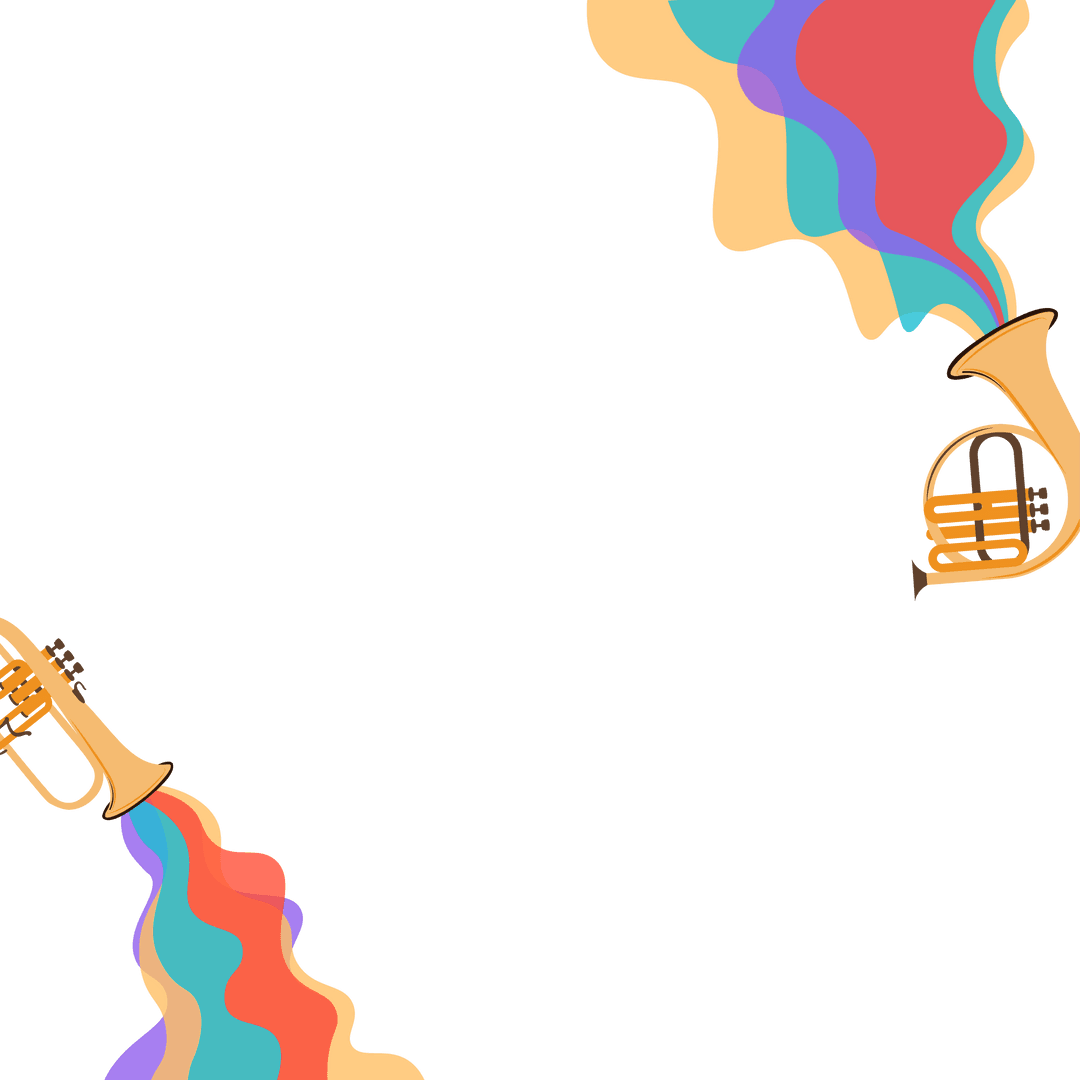 Transparent Symbols of Trumpet and French Horn with Vibrant Music Waves