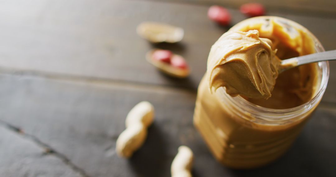 Close Up of Creamy Peanut Butter with Peanuts