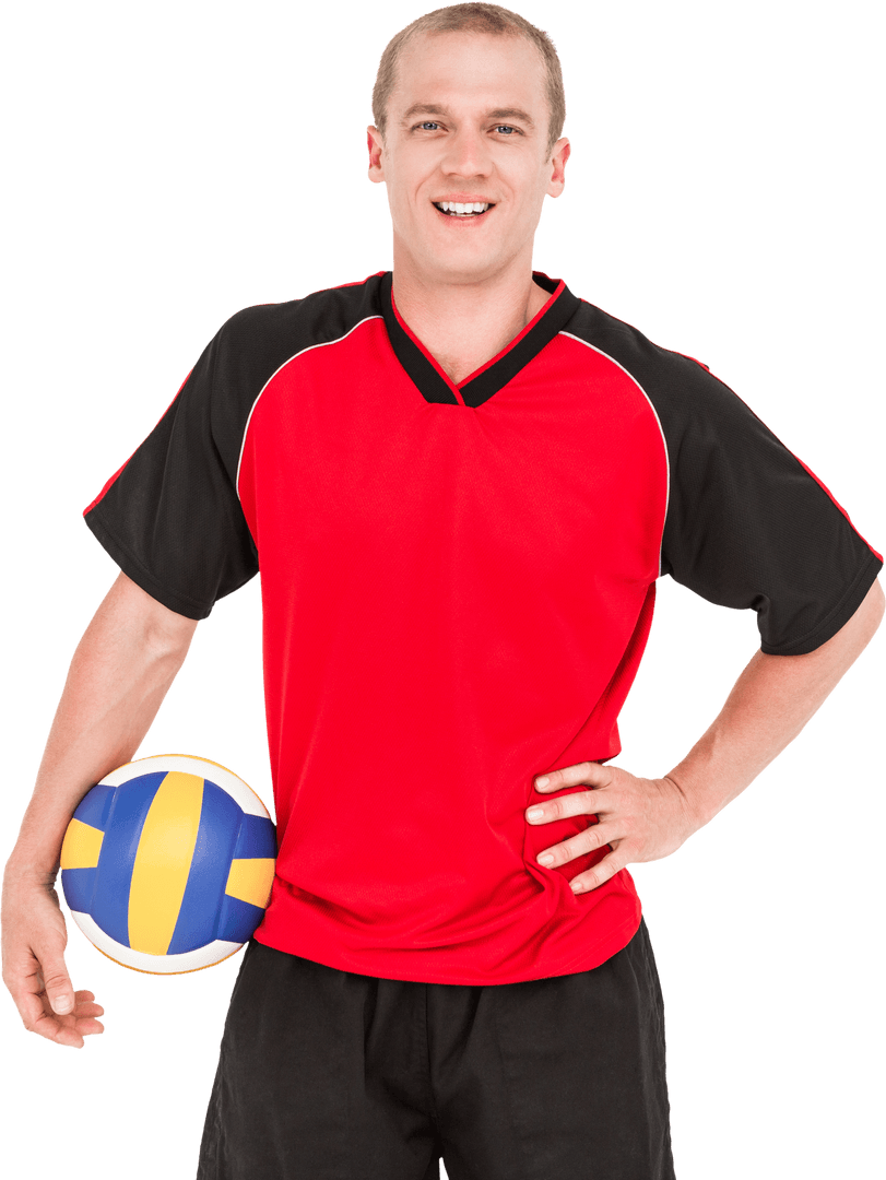 Transparent Portrait of Sportsman Holding Volleyball with Confidence