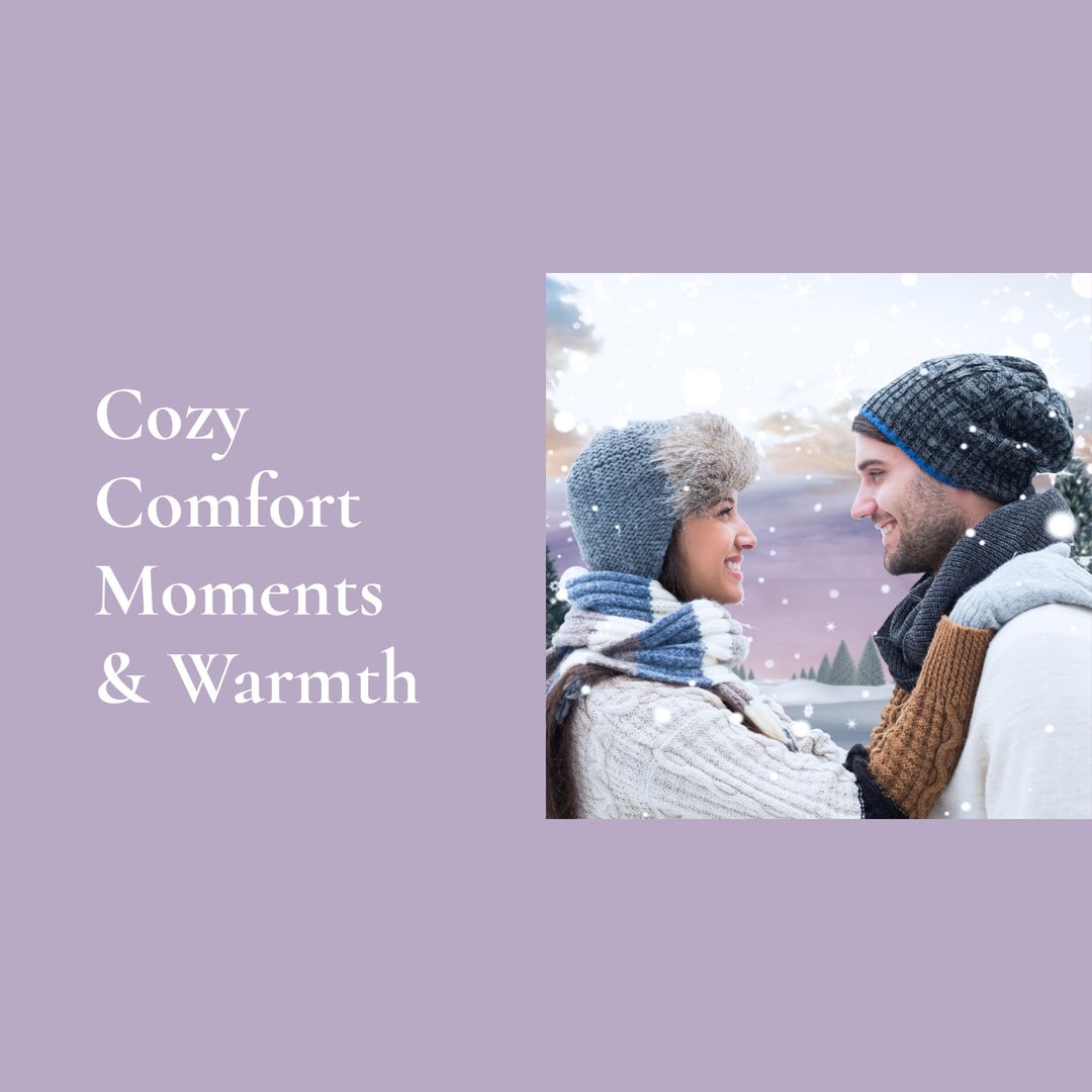 Couple Embracing in Snowy Winter Wonderland