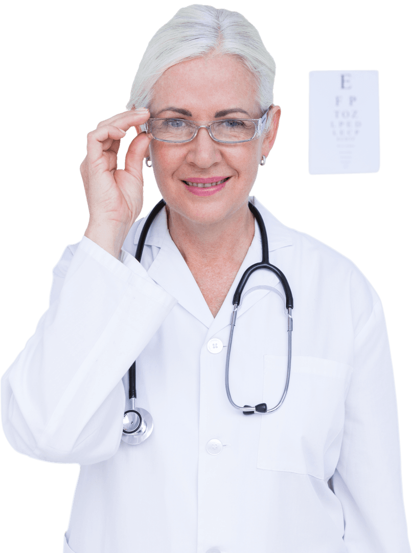 Transparent Background Female Doctor Adjusting Glasses