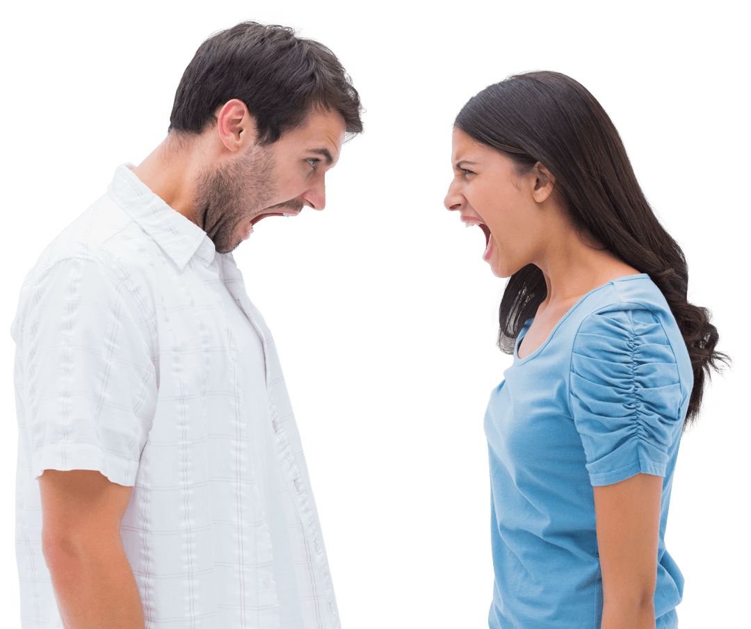 Transparent Background of Couple Arguing While Shouting