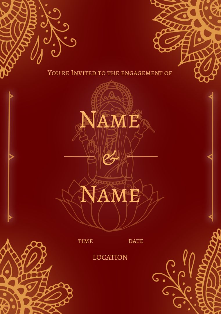 Elegant Indian Engagement Invitation with Traditional Patterns on Red Background - Download Free Stock Templates Pikwizard.com