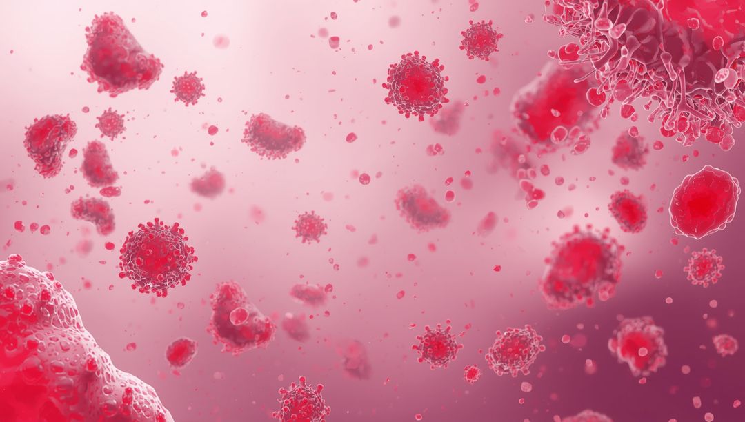 Microscopic Red Virus Particles with Spike Proteins in Elusive Environment