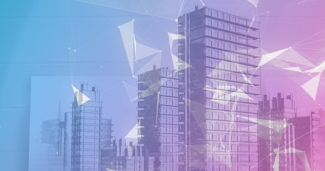 Digital Network Overlay on Futuristic Cityscape Design