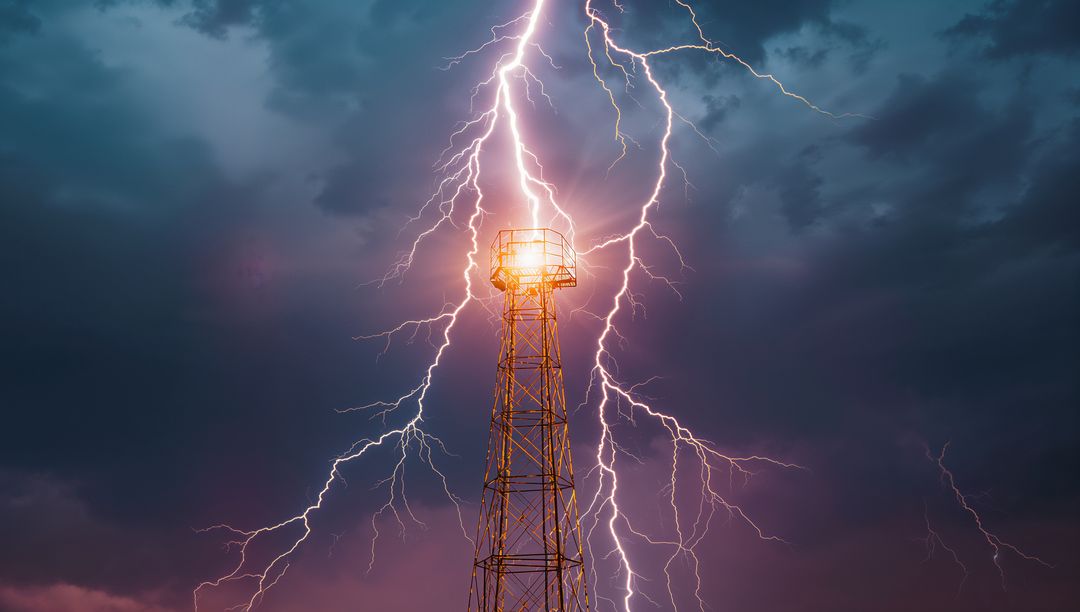 Lightning Bolt Striking Tower During Intense Storm