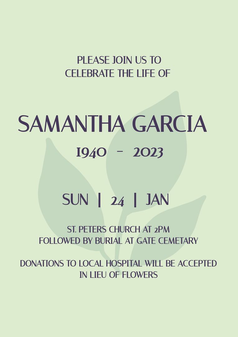 Elegant Memorial Invitation with Serene Leaf Motif - Download Free Stock Templates Pikwizard.com