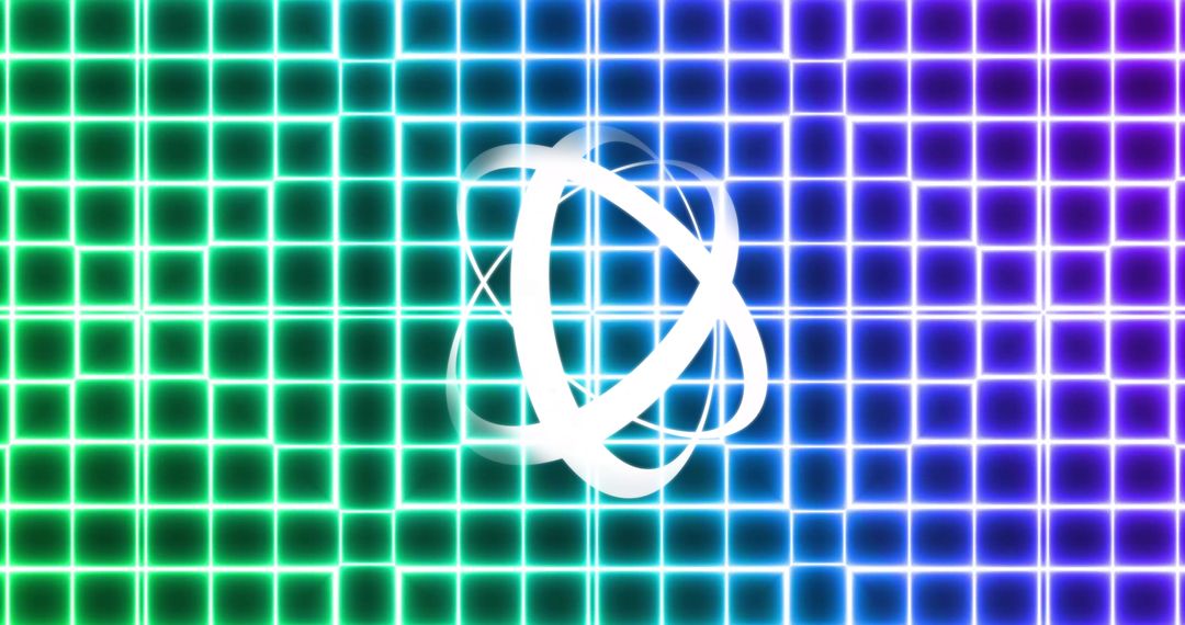 Glowing Neon Grid with Swirling White Lines on Dark Background