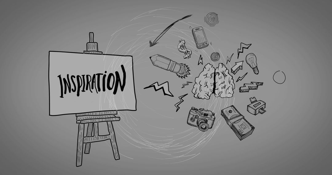 Creativity and Inspiration Concept with Canvas on Easel and Symbols