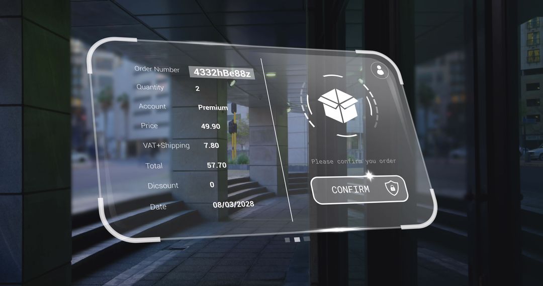 Futuristic Digital Interface Concept with Cityscape Background