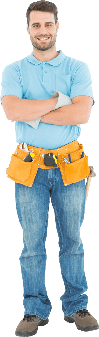 Confident Repairman with Tools Isolated on Transparent Background