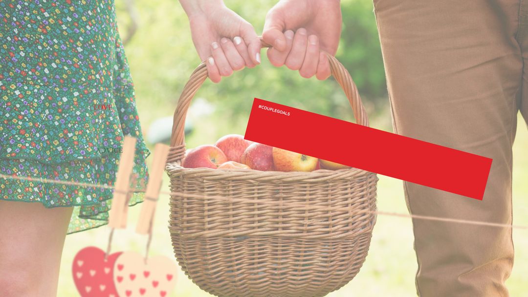 Couple Holding Basket of Apples with Hashtag Text