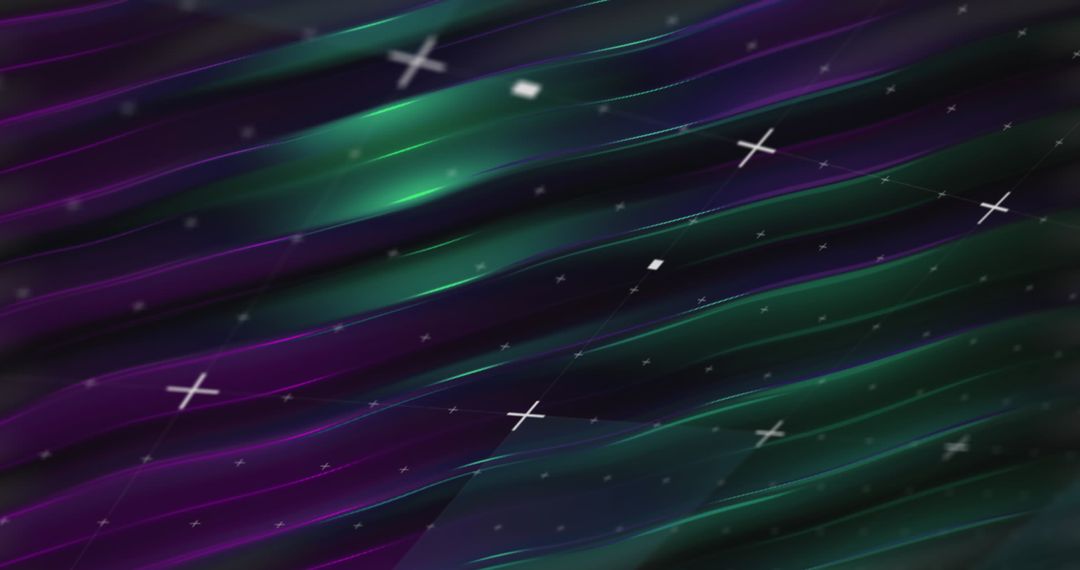 Neon Waves and Floating Shapes on Digital Grid