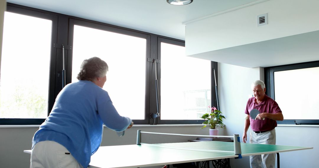 Senior Couple Enjoying Indoor Table Tennis Match