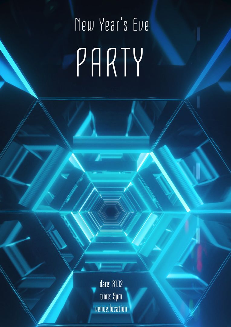 Futuristic New Year's Eve Party Invitation with Glowing Tunnel