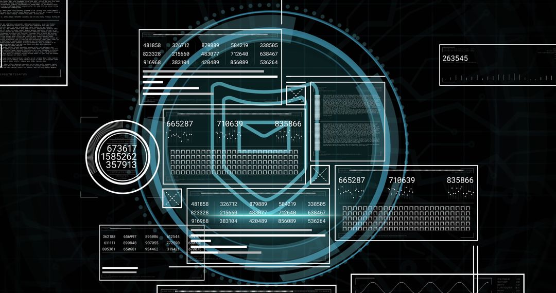 Futuristic Digital Data Interface with Central HUD Icon