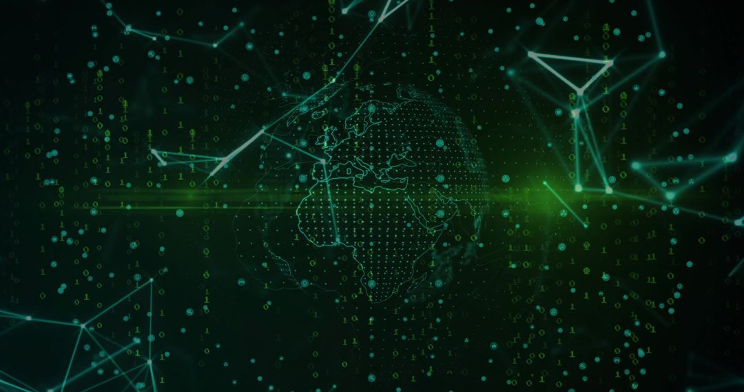 Digital Earth Globe in Green Cyberspace with Binary Code