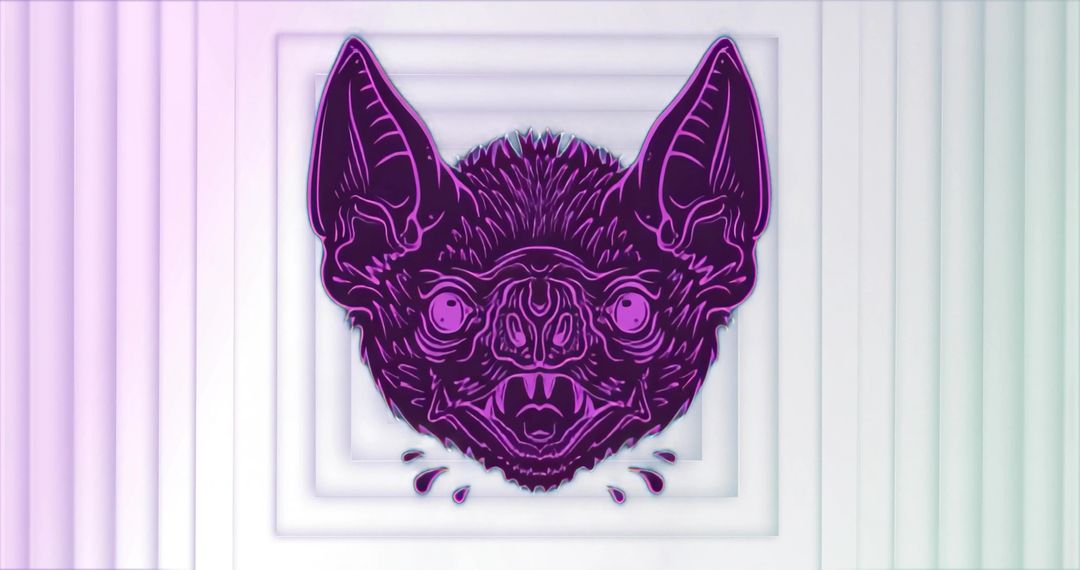 Neon Purple Bat Head Illustration with Concentric Rectangular Frames and Futuristic Glow
